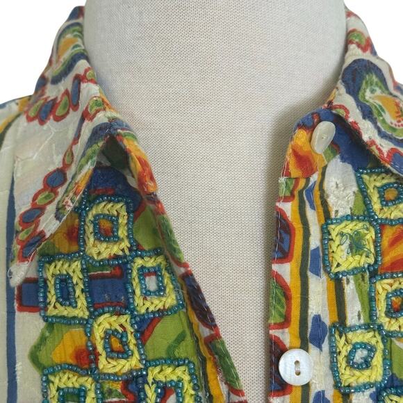 COLORI DI MARE Beachwear Cover-Up Kaftan Embroidered Beaded Tunic Mini Dress  L - Picture 3 of 14